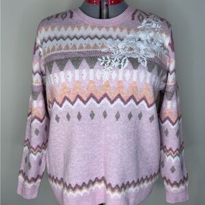 Alfred Dunner Sweater Embroidered Rose Floral Pink Pastels Plus Size Womens 2X